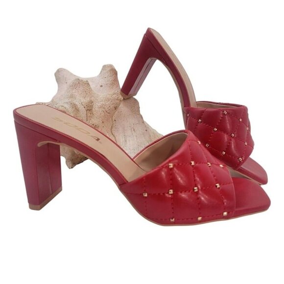 Soda JELLO Women Slip On Diamond Quilted Stud Gem Red Sandal - Picture 2 of 4